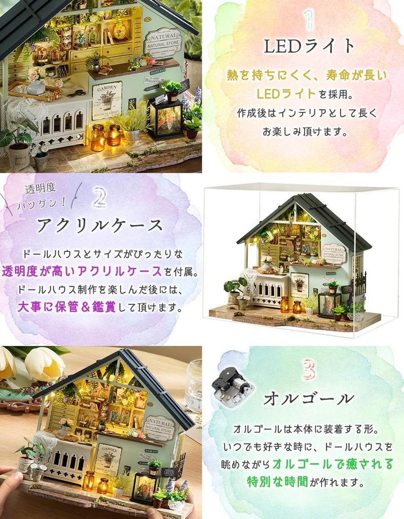 Moin Moin Dollhouse Miniature DIY Kit Scale Instructions Interior General Green LED Light Acrylic Case Music Box 2504dh458 Set, 1/24 [English