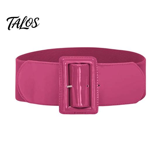 Vintage Style Elastic Waistband Adjustable Size Women Belt, Wide Faux Leather Square Buckle Belt with Buckle, Stretchy Dress Fashion Accessory
