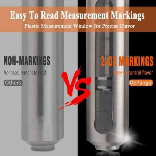 DePango Meat Injector, Stainless Steel Marinade Injector and Condiment Syringe Kit with 60ml (2 Oz) Measuring Window for Smoked Foods, BBQ Grills, Tur