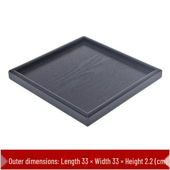 Rectangular Japanese Black Wooden Serving Tray - Solid Wood Plate for Dinner, Tea, or Water Cups. Perfect for Retro Restaurant Decor.