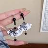 New Chinese antique beaded long fan-shaped fringed earrings Chinese style Hanfu accessories earrings retro versatile earrings