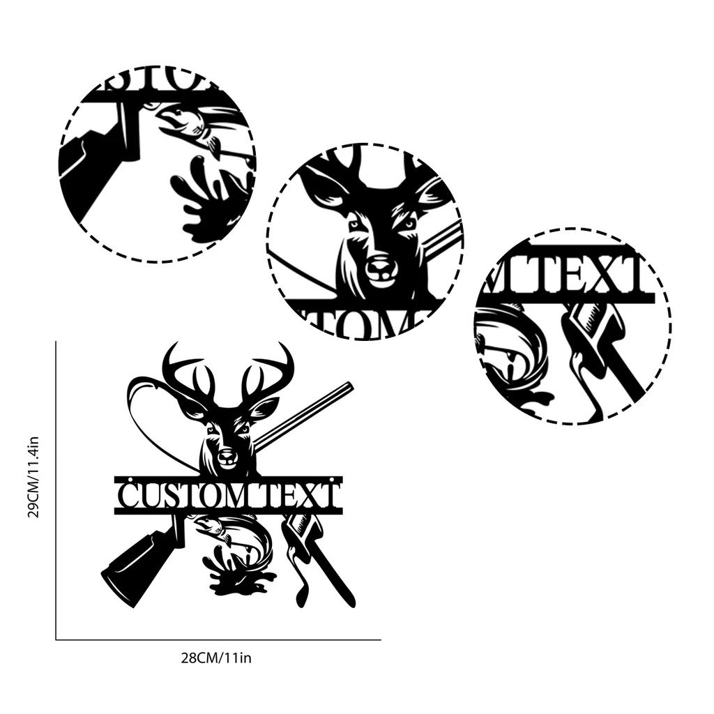 Metal Wall Art Deer Hunting Fish Hook Sign, Rustic Cabin Decor for Man Cave