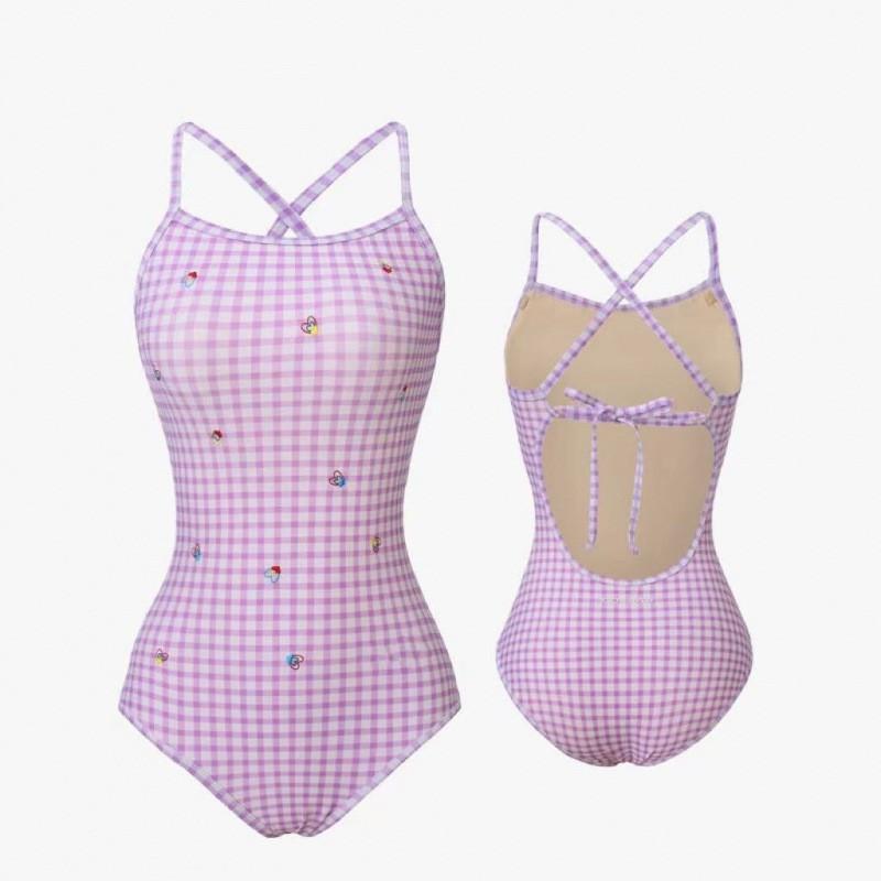 

Purple Grid Embroidered Swimsuit Women s Racing Professional Sports Training Small Fresh One-piece Hot M