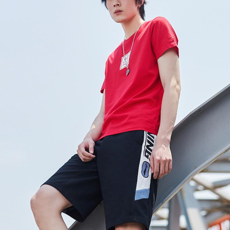 Li Ning Sports Fashion Series Exam Success Print Round Neck Short Sleeve T-Shirt Men Tops Red AHSQ639-3