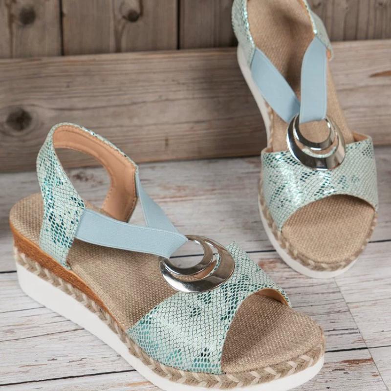 Fashion Leopard Print Women's Sandals 2026 Metal Decoration Wedges Sandalias Mujer Lightweight Non-Slip Gladiator Shoes Women