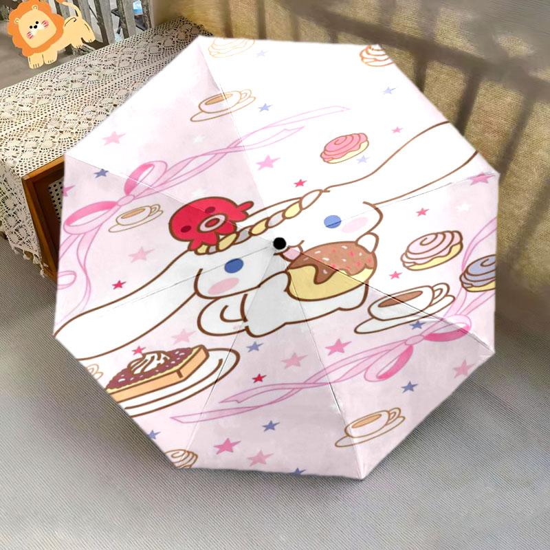 Portable travel umbrella with cute Sanrio character designs, UV-protective folding umbrella.