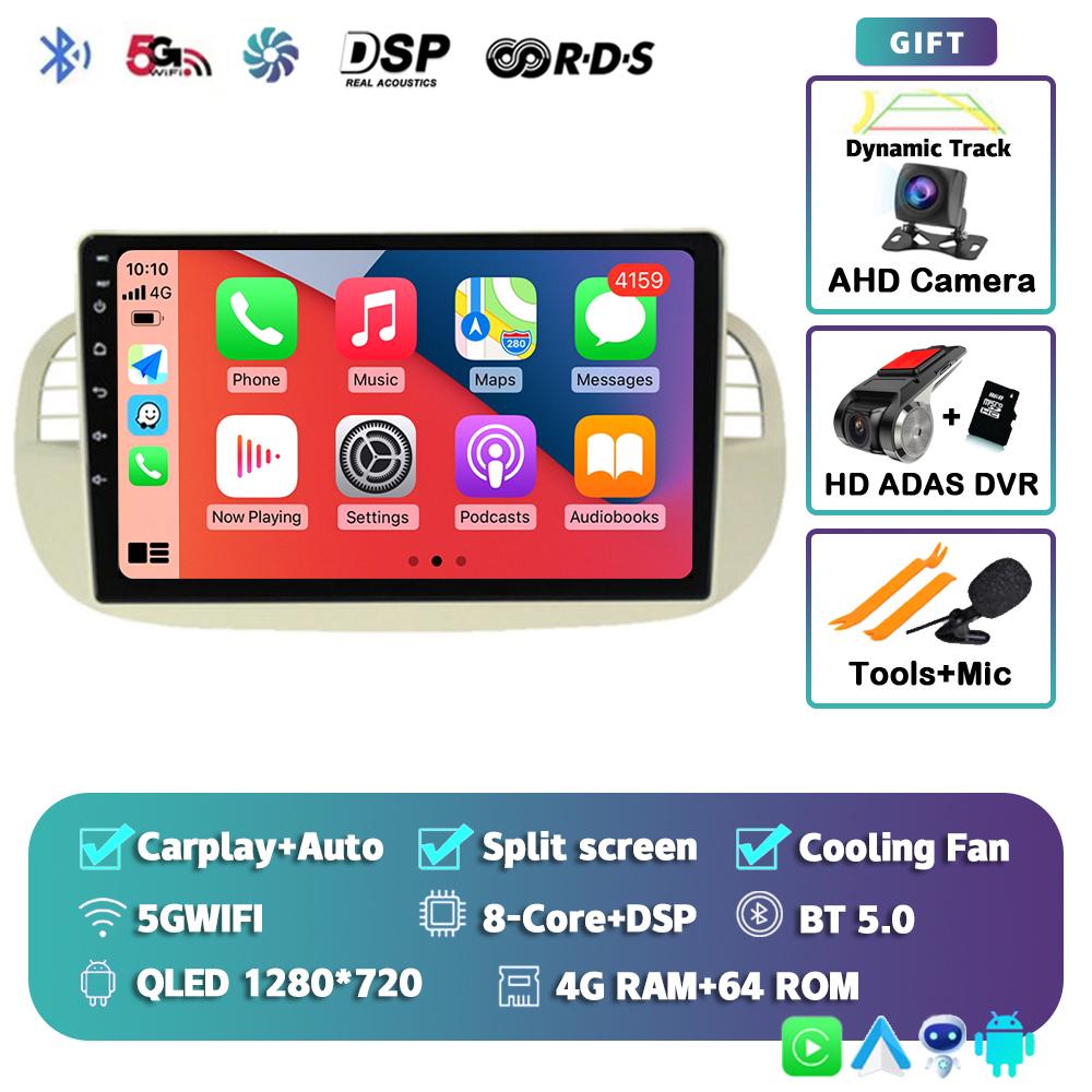 Android 14 Carplay Car Radio For Fiat 500 Multimedia Video Player Navigation GPS Stereo AI Voice Head Unit 360 Camera 4G+Wifi BT