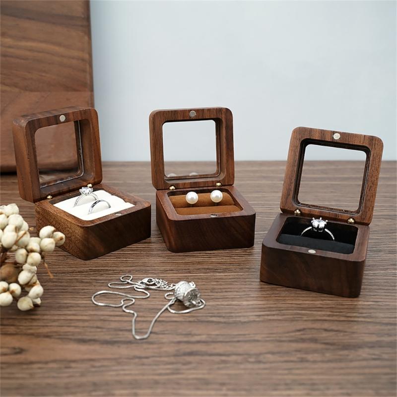 Sturdy Wood Jewelry Storage Container Elegant Wood Double Rings Box for Wedding and Engagement Ceremony Storage