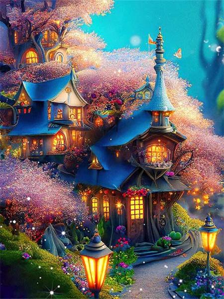 Diy Diamond Painting Castle Fantasy Scenery Embroidery Cross Stitch Night House Landscape Mosaic Home Decor