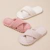 Striped Open ** Fork with Cotton Slippers Fluffy Slippers Comfortable and Simple Home Plush Slippers