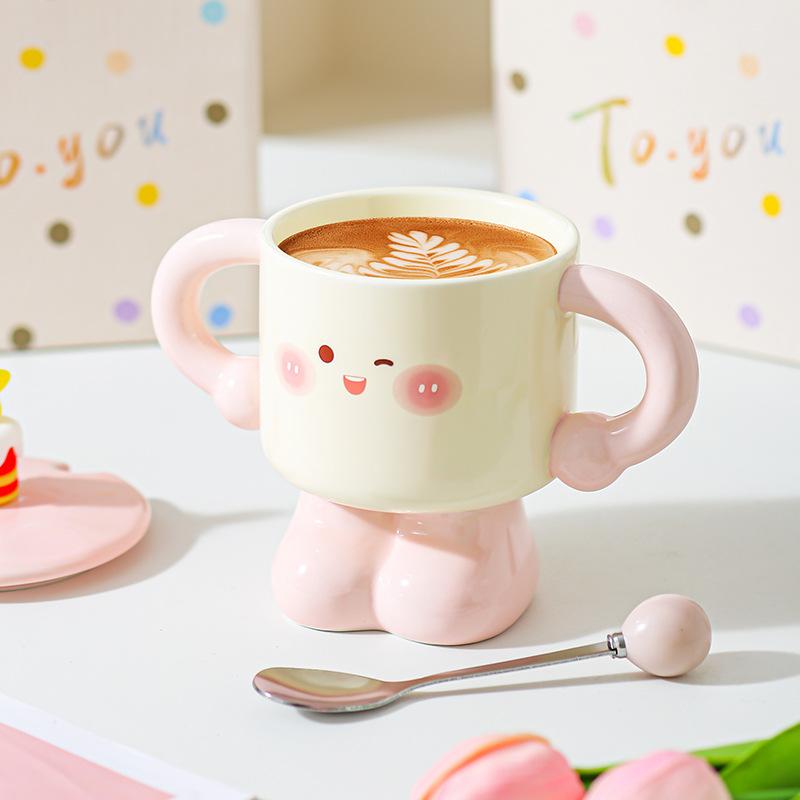 Creative Ceramic Cup with Lid Spoon Mug Small Cute Cup for Girls and Boys Gift Birthday Gift Milk Cup
