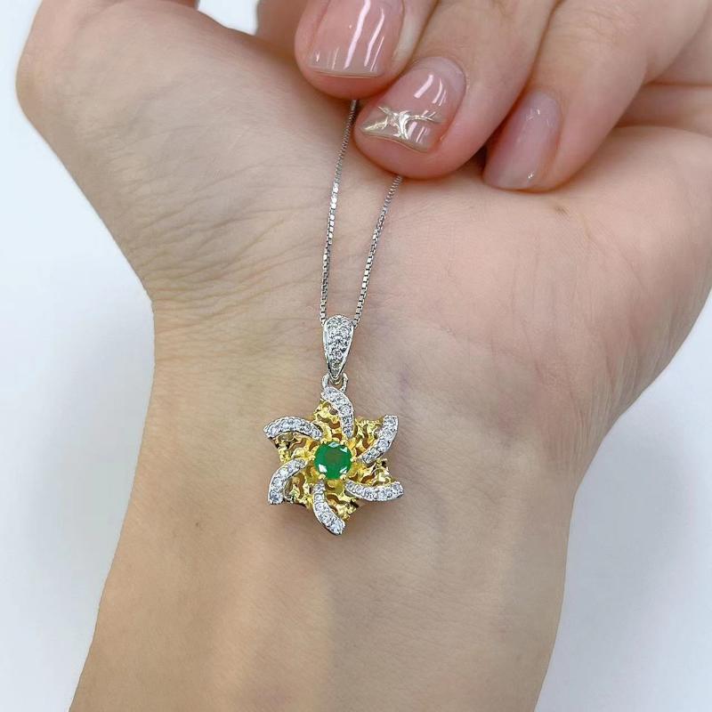 Sace Gems Doğal Zümrüt 925 Ayar Gümüş Kolye Kolye Düğün Partileri için Sevgililer Günü Hediyeleri için Butik Mücevher