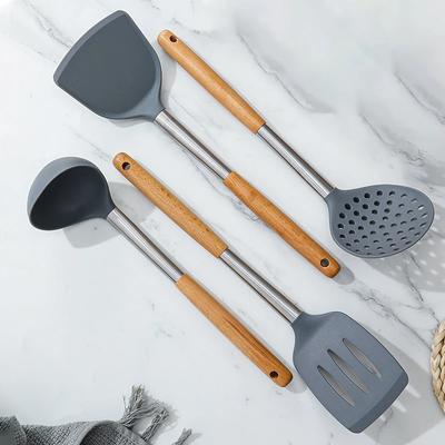 4pcs Silicone Cookware Set Kitchen Cooking Tools Non-stick Shovel Omelette Spatula Large Soup Spoon Strainer Kitchen Accessories
