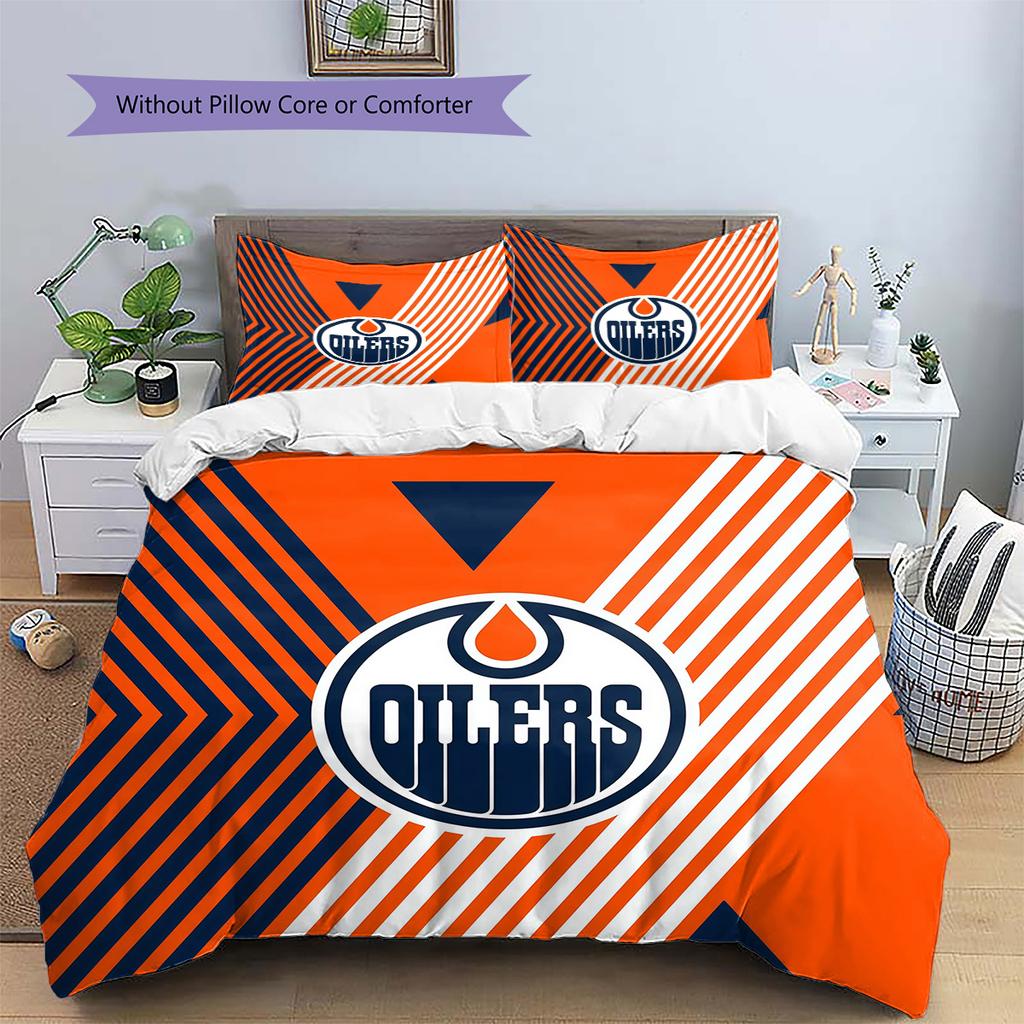 Edmonton Oilers2 Pattern Bedding Quilt Set Home Decoration Gift (1 * Duvet Cover + 2 * Pillowcase Without Core)