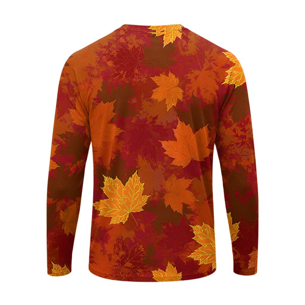 T-shirt da uomo a maniche lunghe con stampa di foglie d'acero, top casual leggero girocollo per autunno e inverno