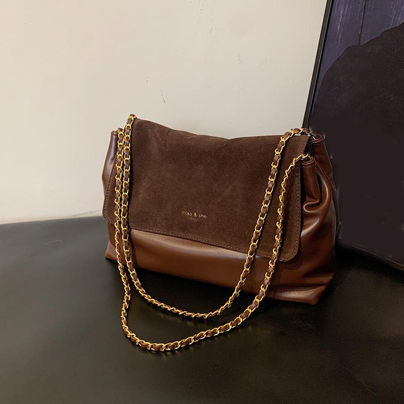 Soft PU Leather Totes Bag New Women's Golden Chains High Quality Large Capacity One Shoulder Bag Solid Versatile Crossbody Bag
