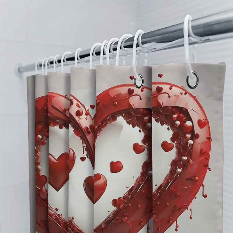 Red Heart Splash Shower Curtain - Romantic Bathroom Decor 90X180cm