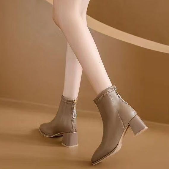 French Soft Leather Small Short Boots Fleece and Ankle Boots Women's 2025 Autumn and Winter New Thick Heel Martin Boots Thin Boots