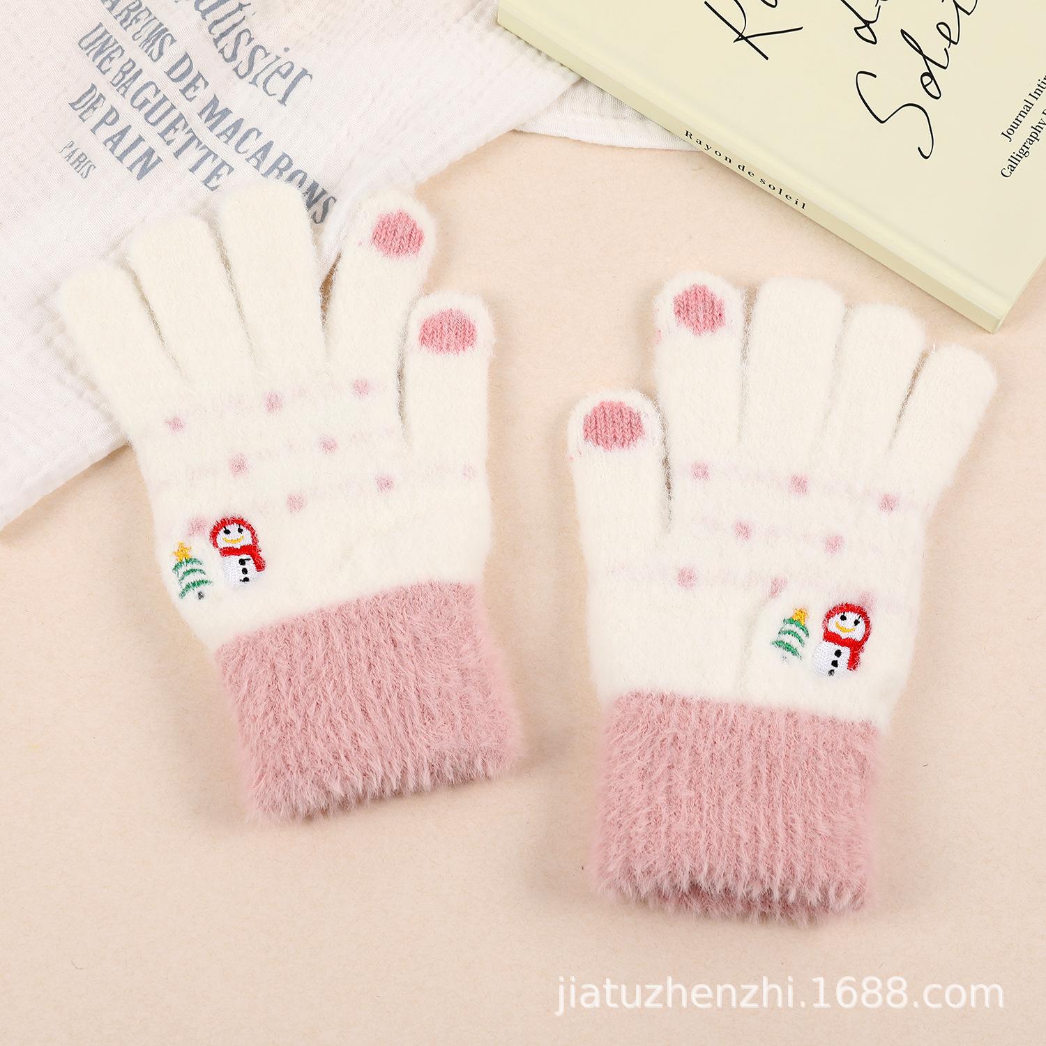 

Korean Touchscreen Christmas Aesthetic Cute Snowman Embroidered Plush Gloves Women Winter Fleece Warm Gloves белый