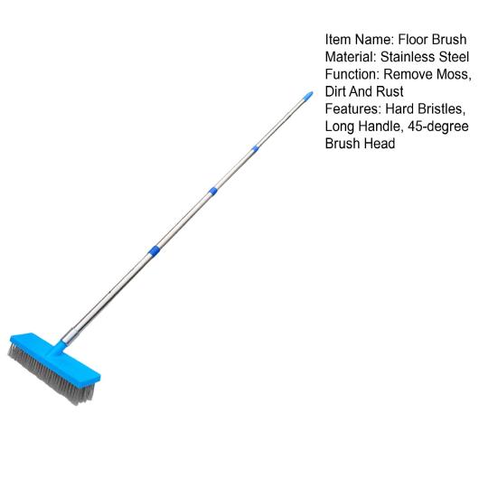 Stainless Steel Floor Brush with Long Handle Heavy Duty Floor Scrubber Ergonomic Angle Wire Cleaning Brush
