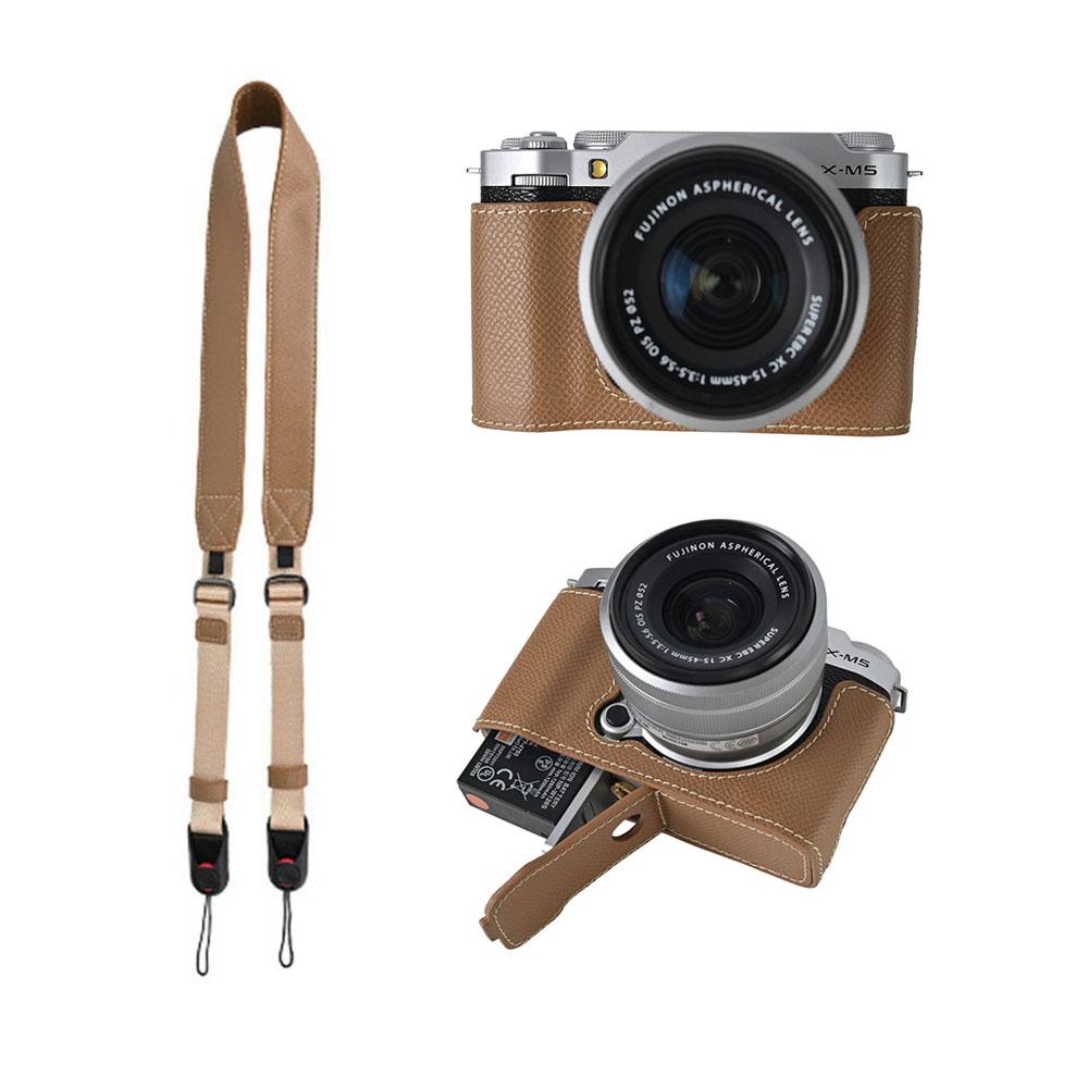 Kamera-Halbschale aus PU-Leder mit Palmenmuster für Fujifilm XM5 Fuji X-M5 Untere Abdeckung mit Batterieöffnung und Riemen