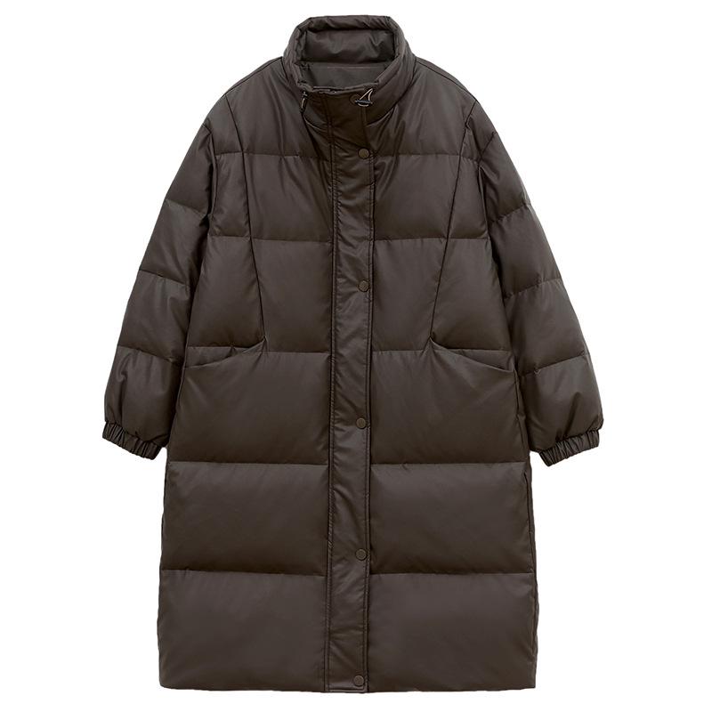 Women's PU Leather Plus Size Mid-Aged Winter Down Jacket 2024 - White Duck Down Thick Long Coat