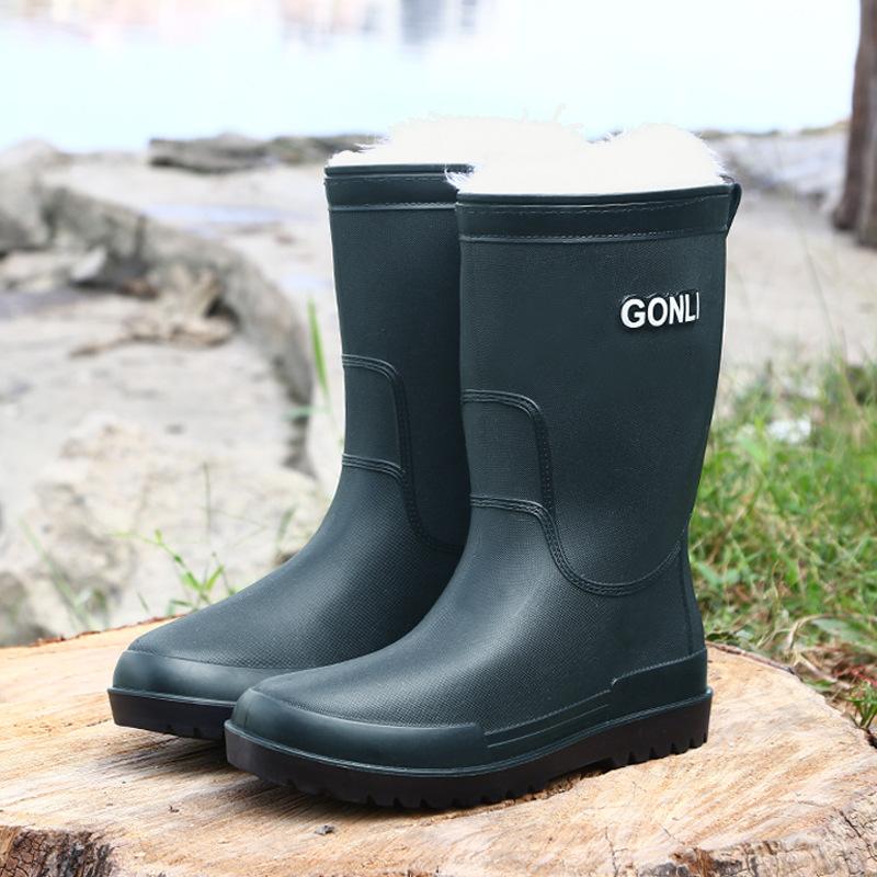 Medium Tube Rain Shoes Men's High Tube Thick-soled Non-slip Waterproof Shoes Men's Fashion Rain Boots Fishing Water Boots Thermal Rubber Shoes Fashion