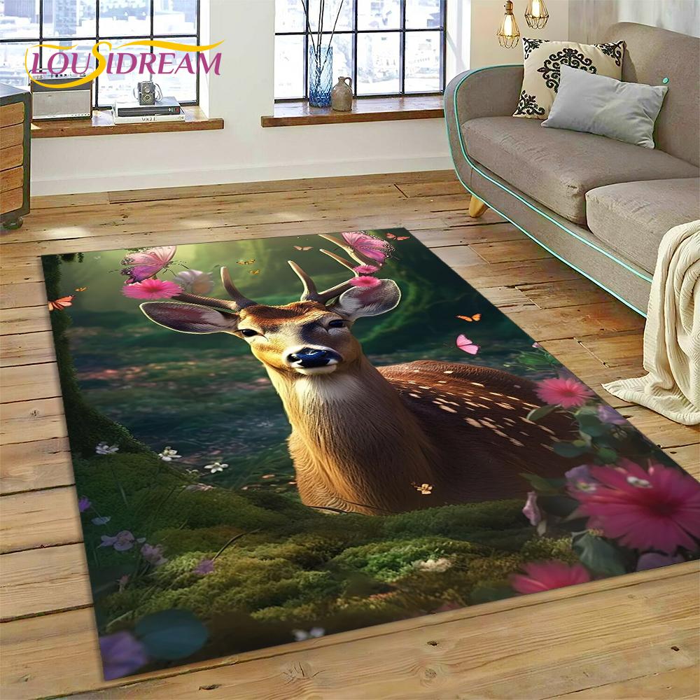Dream Christmas Elk Sika Deer Cartoon Area Rug,Carpet Rug for Home Living Room Bedroom Sofa Doormat Decor,kid Non-slip Floor Mat