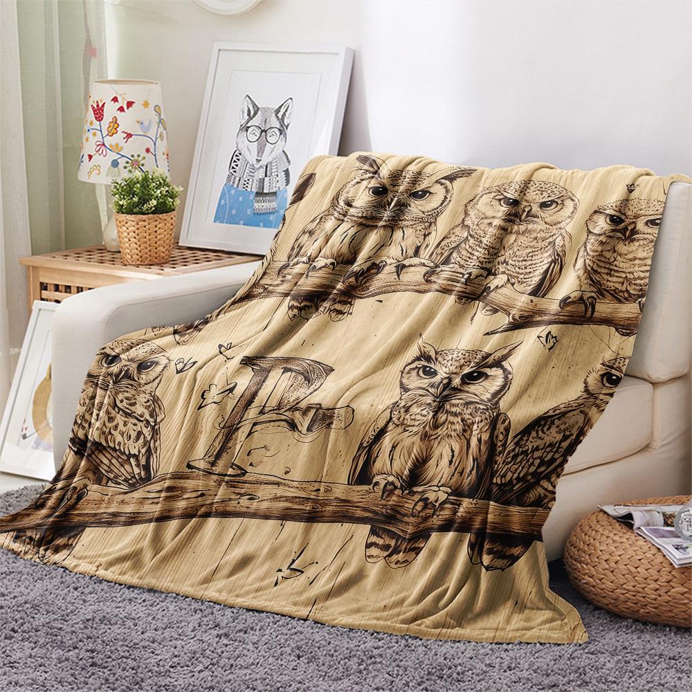 Vintage Owls Print Flannel Blanket, High Quality Comfortable for All Seasons, Home Decor, Warmth and Comfort
