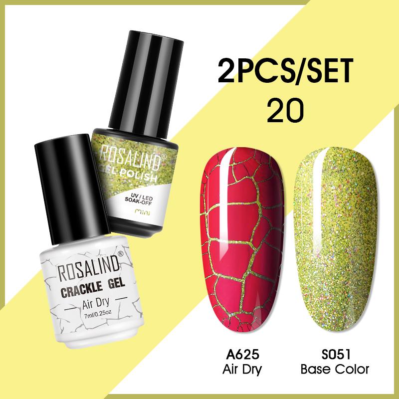 ROSALIND Cracked Gel Nail and Polish Nail Gel Kit Nail Varnish Hybrid Crackle Manicure Art UV Gel Semi Permanent 2PCS