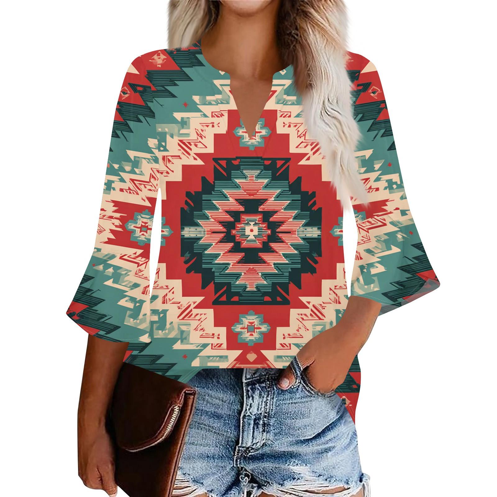 

Женский повседневный модный топ с цветочным принтом, рукавом три четверти и круглым вырезом XXL красный