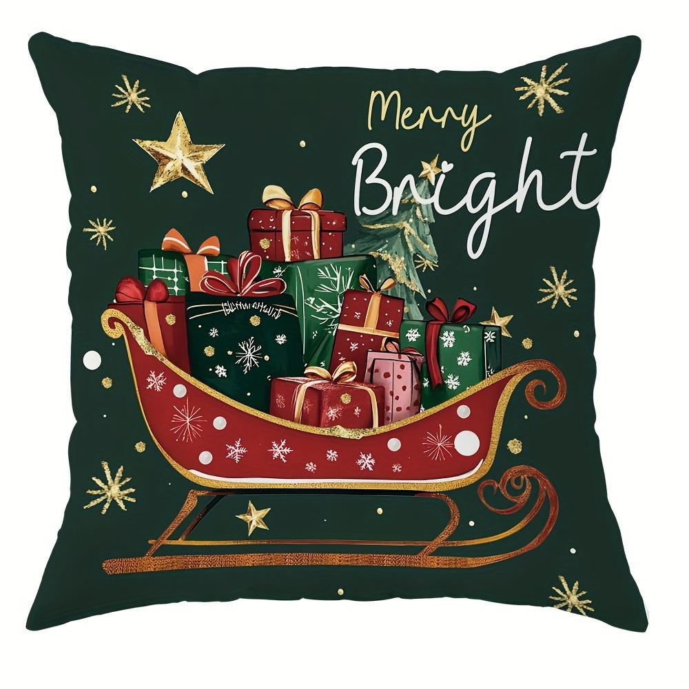 Christmas Decoration Pillowcase Santa Claus Carriage Snowman Christmas Tree Pattern Suitable for Home Room Sofa Cushion Cover