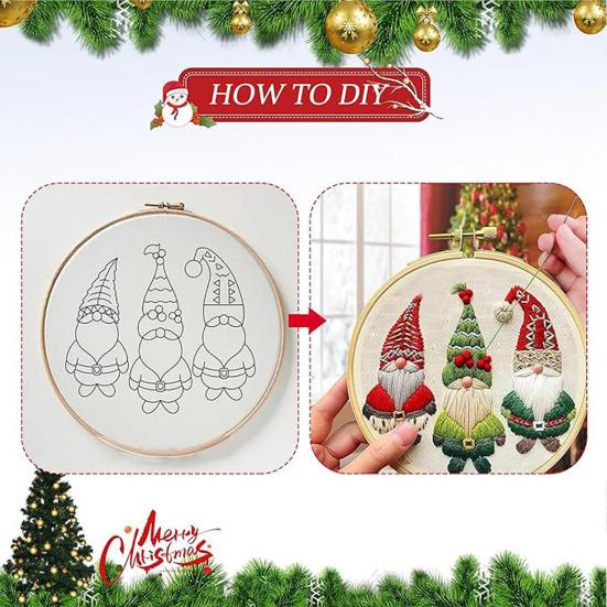 Christmas Embroidery Kit Winter Landscape Embroidery Starter Kit Santa Claus Embroidery Craft Set with Pattern Threads Needles for Beginners Adults