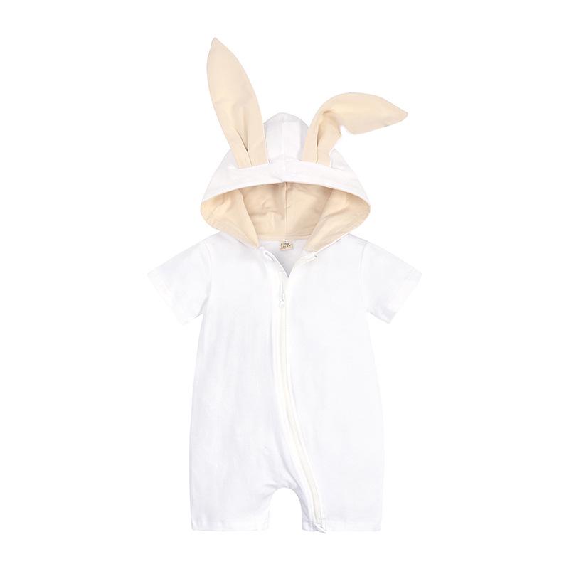 Infant Bunny Ear Jumpsuit - Summer Short Sleeve Romper for Babies and Toddlers