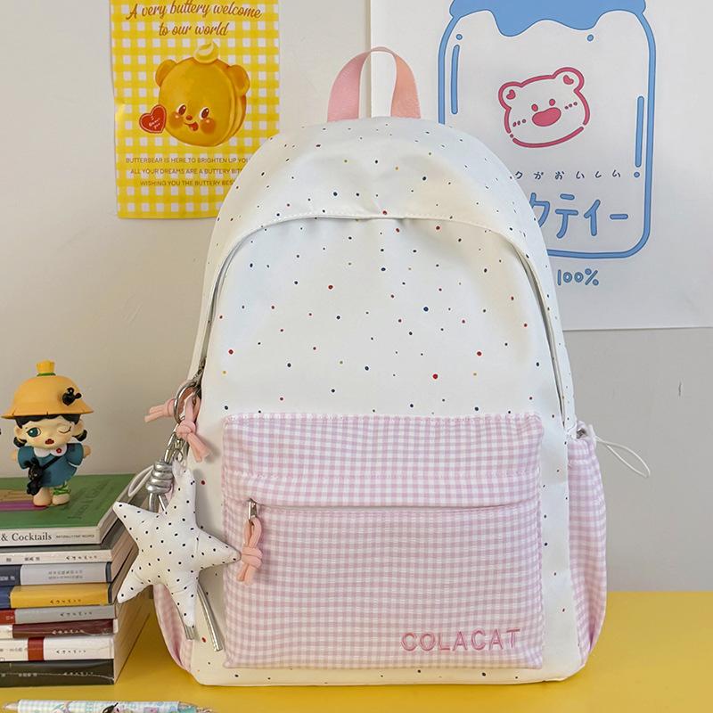 Schoolbag New INS Cute Polka Dot Plaid Backpack, Backpack for Primary and Secondary School Students, Lightweight Large-capacity Travel Backpack 