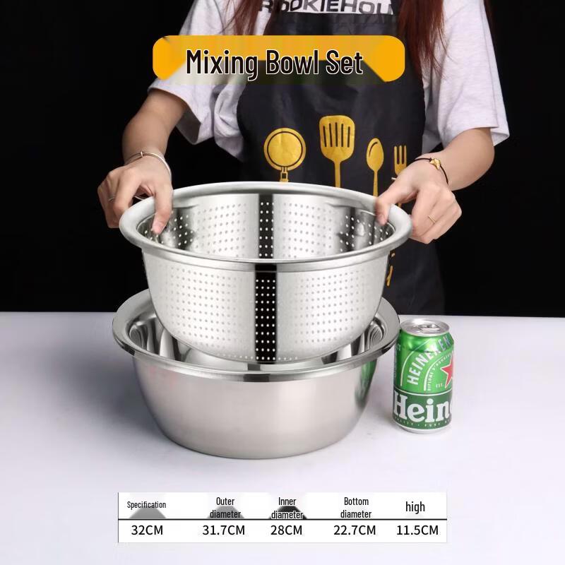 DM Stainless Steel Round Basin & Drainer Set