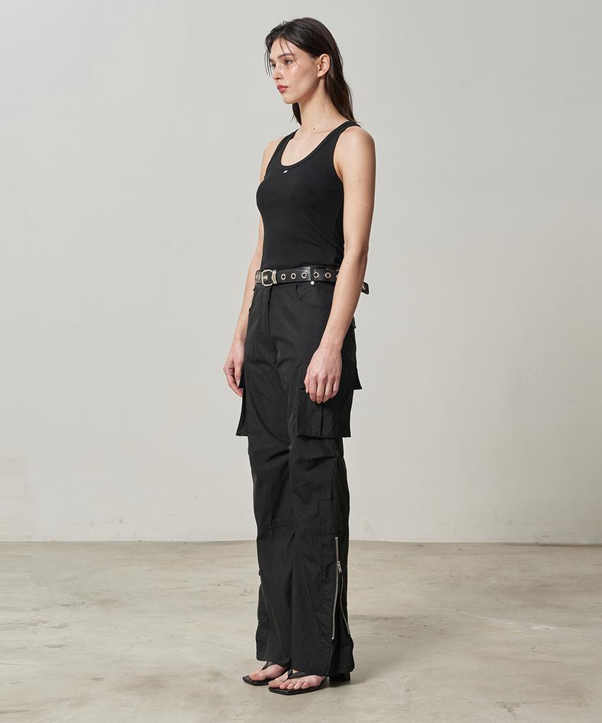 Lense Side Zipper Cargo Bootcut Pants Black