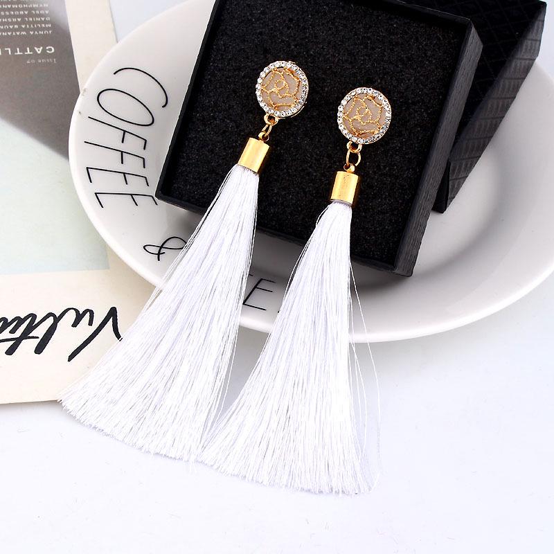 Orecchini con nappa bohémien Orecchini pendenti a goccia lunga in tessuto di seta nero bianco blu rosso per gioielli da donna