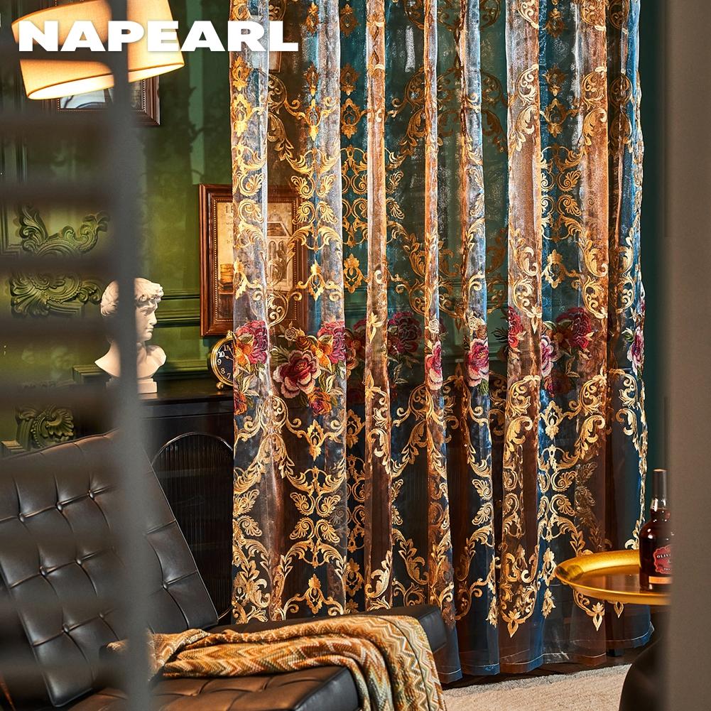 1 Stück NAPEARL Luxuriöser Floral Bestickter Tüllvorhang Nordischer Stil Fensterabdeckung für Schlafzimmer Wohnzimmer Heimdekoration