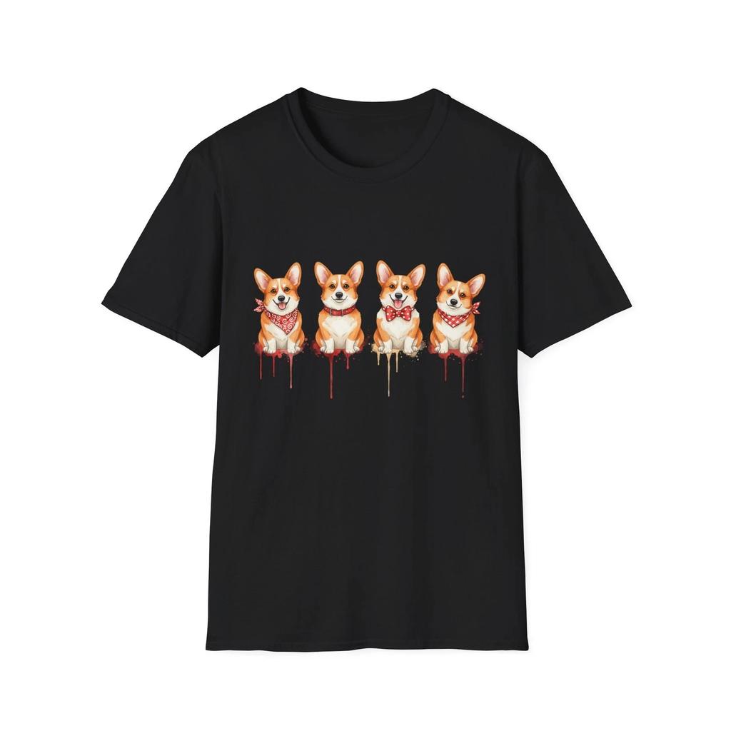 Cute Dog Corgi Watercolor Vintage Black Tee Adorable Graphic T-Shirt