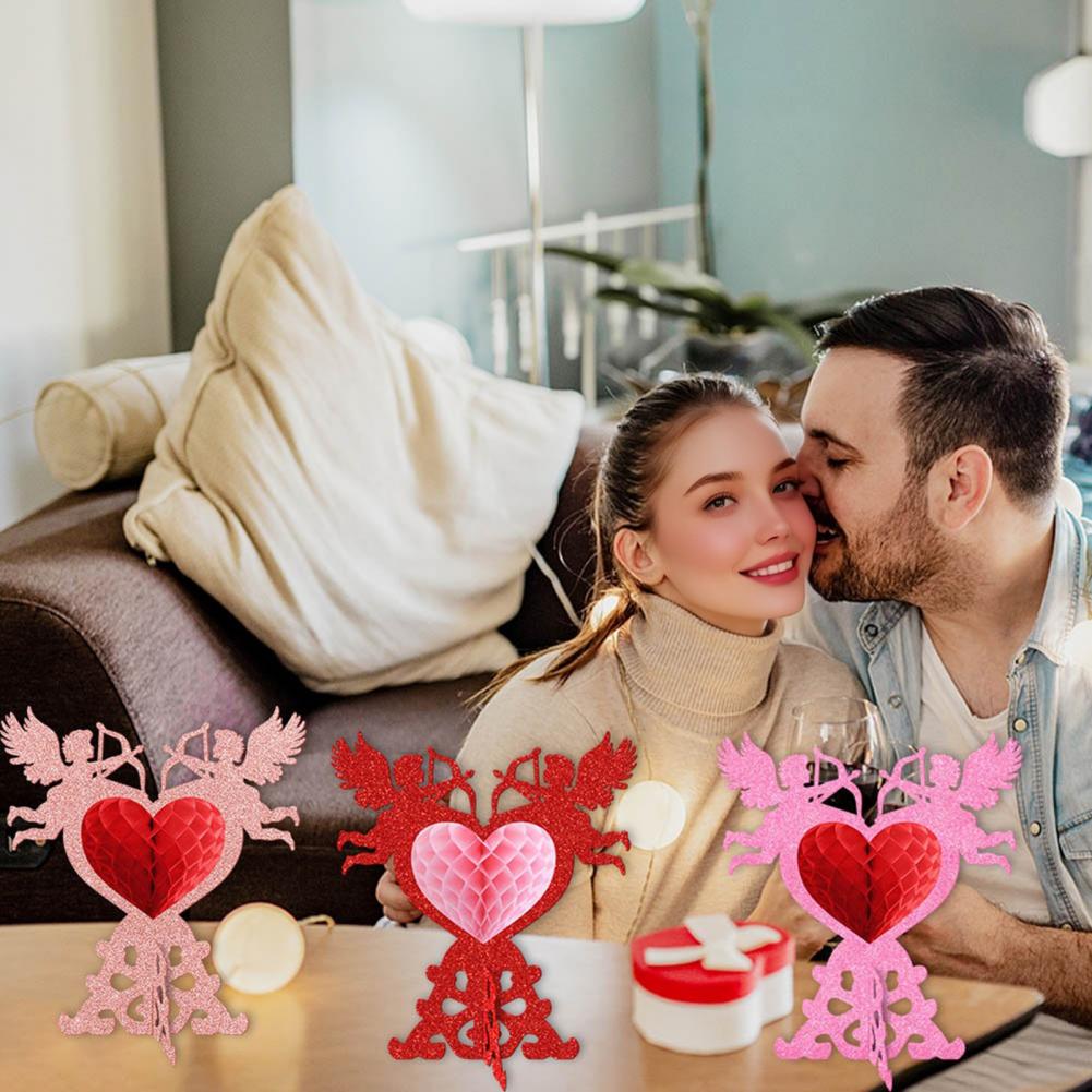 Valentine Centerpiece Valentine Day Decor 4 Pcs Valentine's Day Honeycomb Centerpieces Heart Cupid Table for Weddings