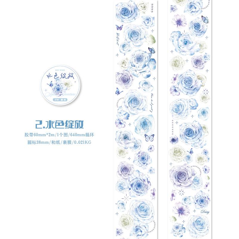 

1 Roll 6x200cm Watercolor Floral Washi Tape Stickers, Fresh Hand-Painted Flower Journal Decor, Diary Collage DIY Material
