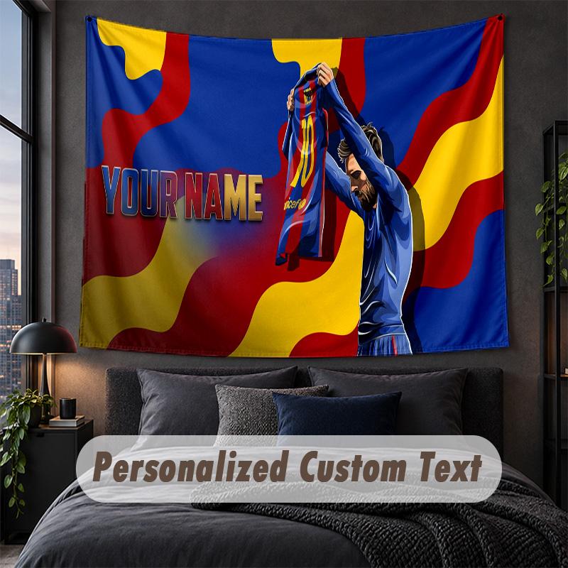 Arazzo Personalizzato con Nome e Testo, Appeso Decorativo da Parete Lionel Messi, Arazzo di Sfondo per Casa Camera da Letto