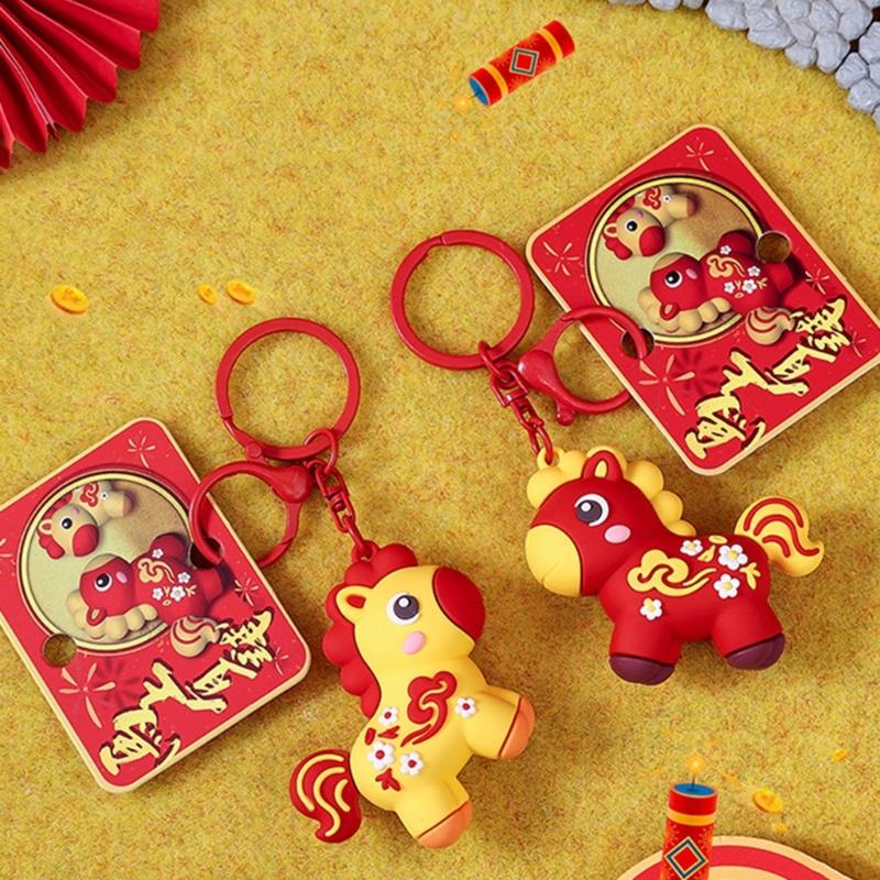 Neujahrsfestives Cartoon Niedliches Tier Pferd Schlüsselanhänger Dekoration Tasche Anhänger Perfekt als Feiertagsgeschenk und für den täglichen Gebrauch