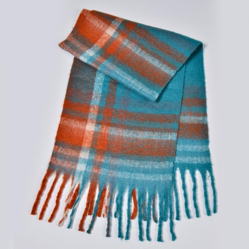 New Autumn and Winter Circle Yarn Thickened Plaid Scarf Men's and Women's Fashion Warm Fringed Long Couple Scarf