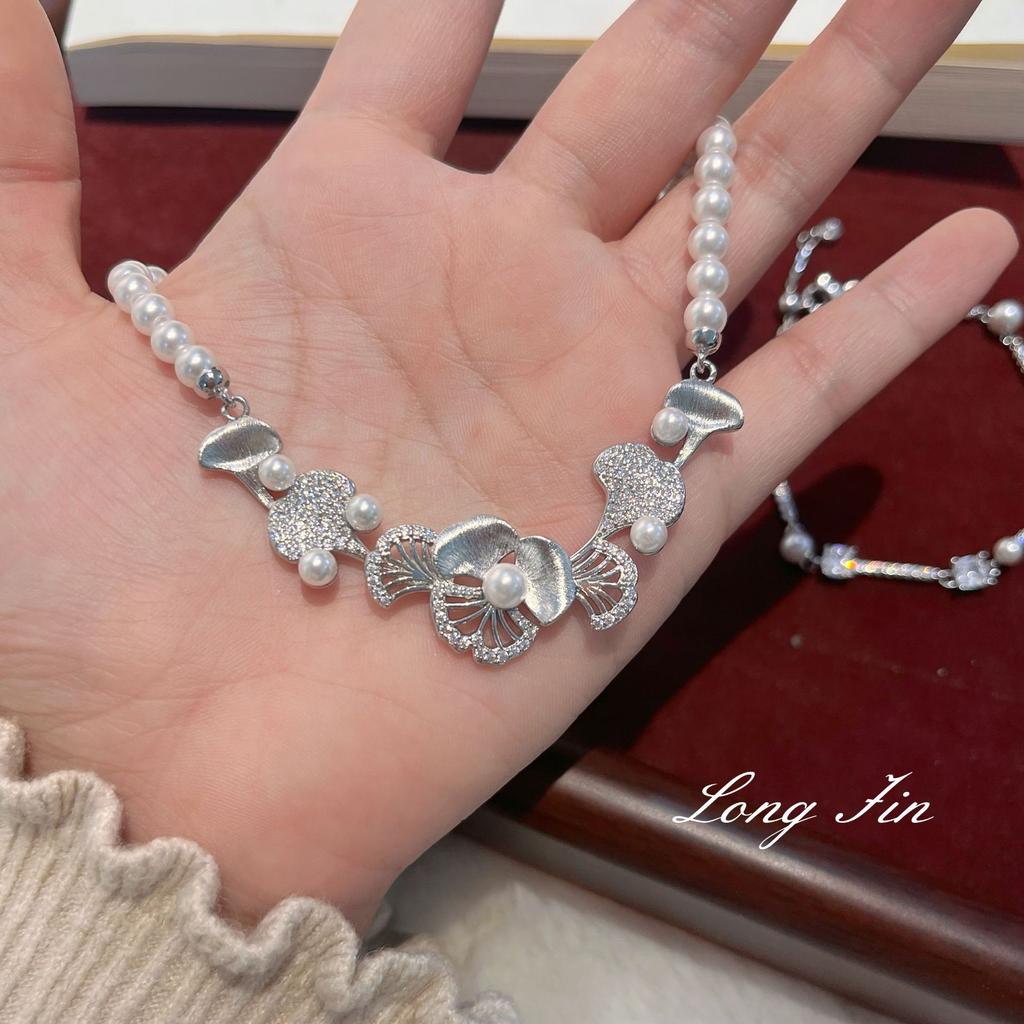 Coole Samt Ginkgo Biloba Halskette Zirkon Mikro-Eingelegt Perlenarmband Premium Leichter Luxus Set