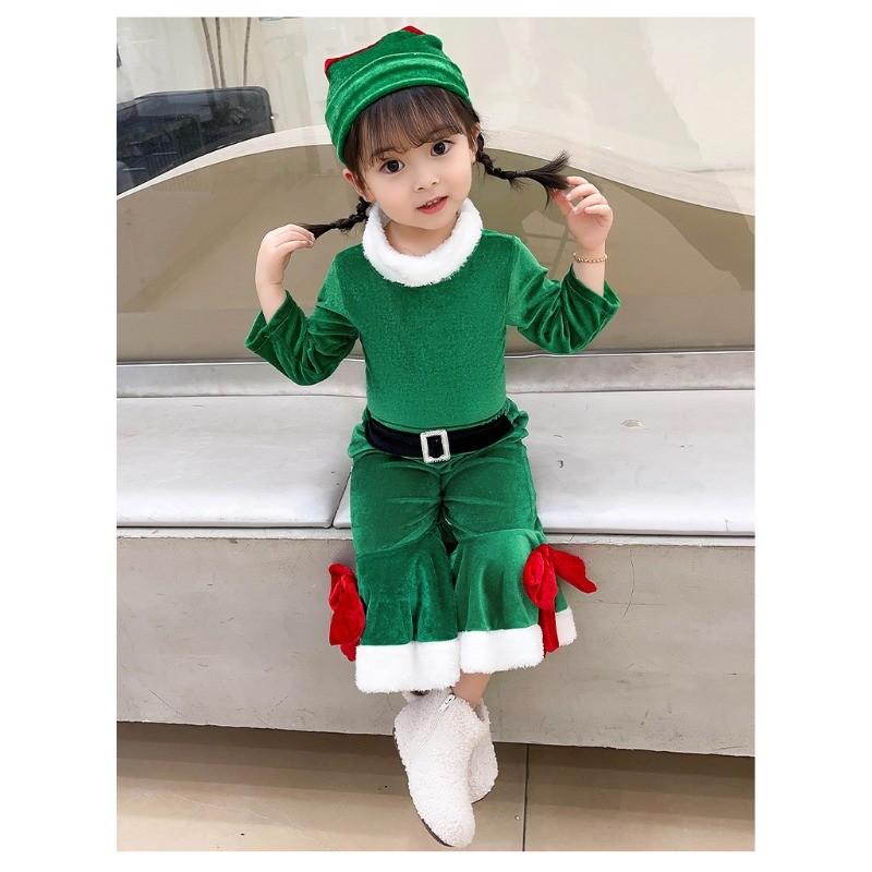 Kids Girls Boys Santa Claus Xmas Elf Top Pants Hat Sets Children Christmas New Year Cosplay Costumes Kindergarten Performance Role Play Outfit