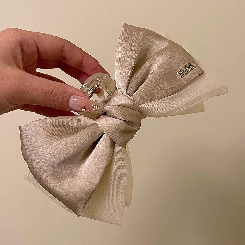 Sweet Mesh Tulle Big Bow Hair Claw Clips for Women Solid Colours Elegant Bowknot Ponytail Clip New Headdress Accessories