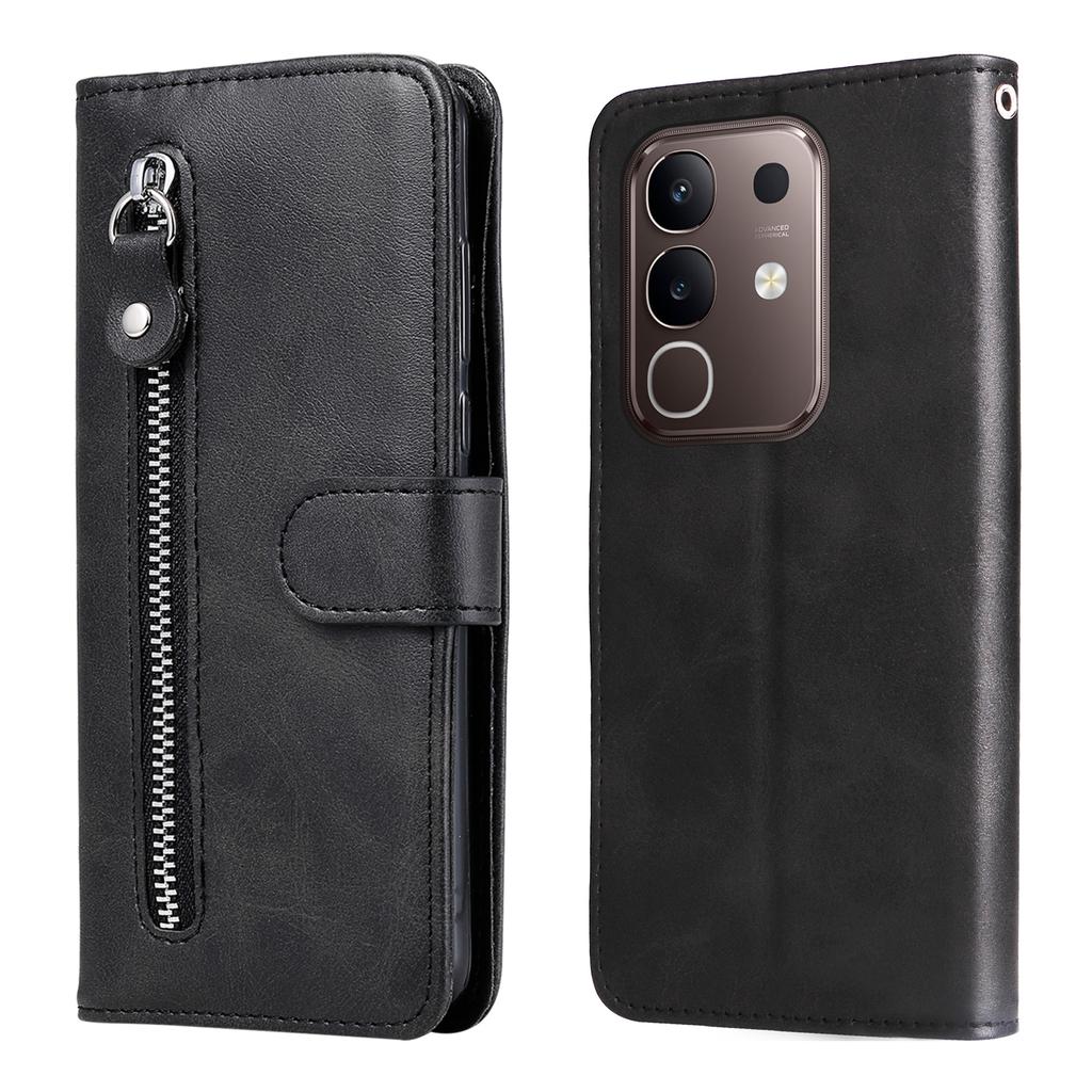 For vivo Y29 4G PU Leather Cases with Zipper Pocket Wallet Phone Cover Stand