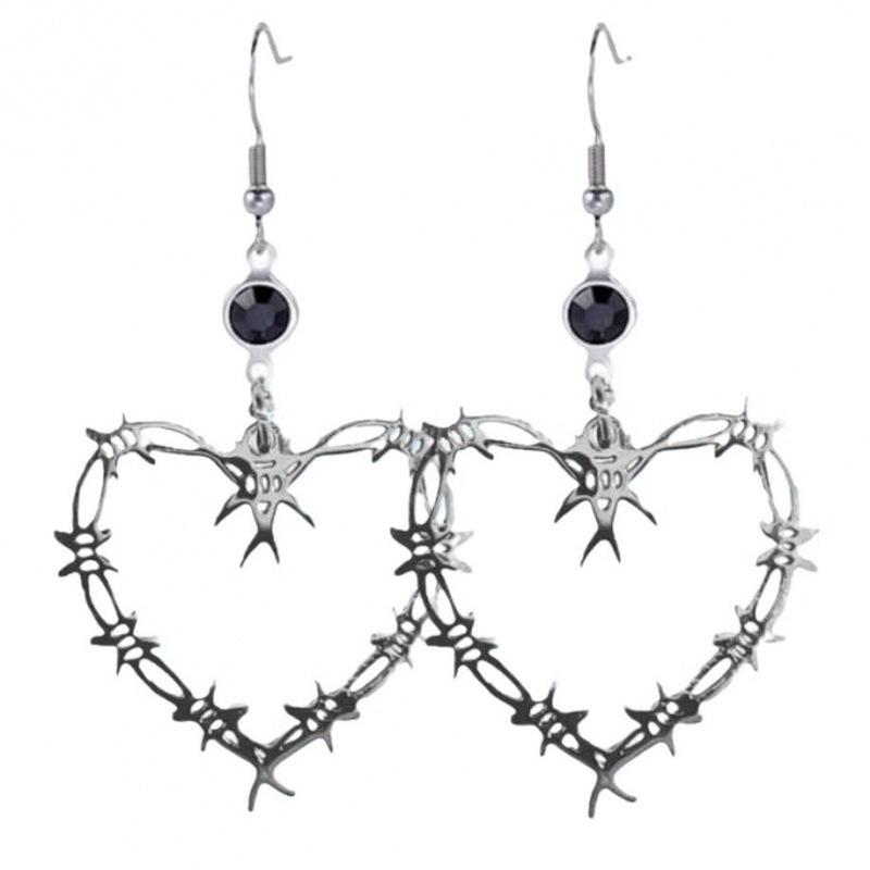 Gothic Barbed Rose Heart Metal Earrings
